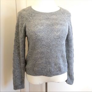 LOFT Gray Mohair Fan Lace Open Knit Sweater Crew